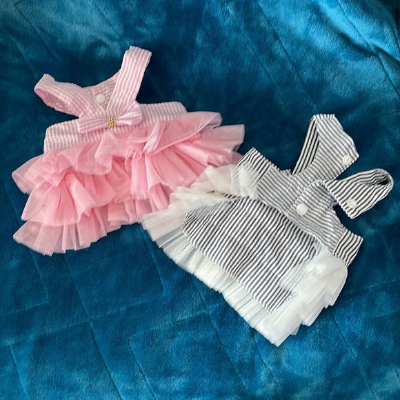 Adorable set of 2 BNWOT Dog dress shirt bow tutu 1pink,1 blue small dog clothes - Picture 1 of 4